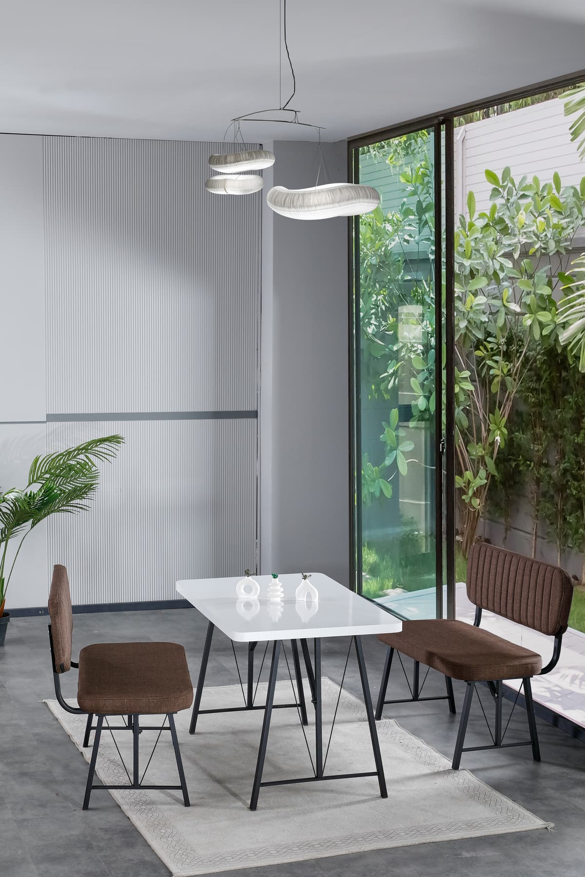 Mygusi Hayat 70x110 Beyaz Mutfak Masası, Mutfak Masası Takımı, Yemek Masası, 2 Benchli - Kahverengi