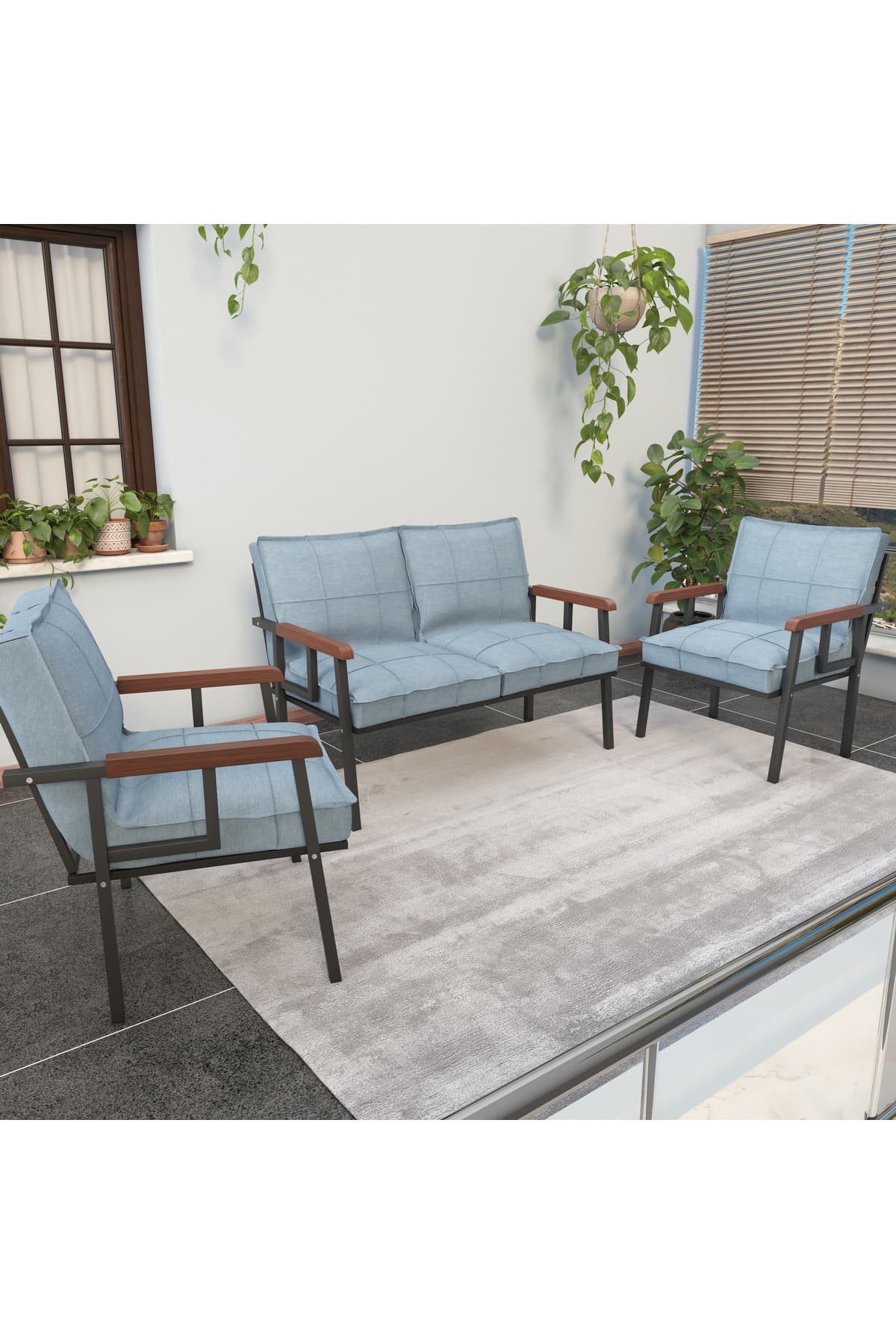 Mygusi Modern Balkon, Bahçe, Cafe - Metal Kanepe Koltuk Takımı - 2 1 1