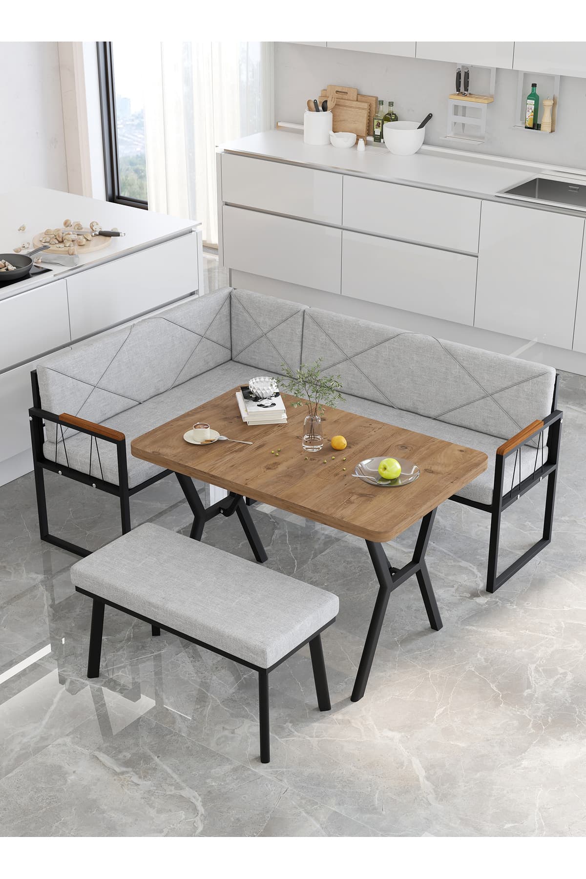 Mygusi Src 70x110 Atlantik Masalı, Köşe Takımı, Mutfak, Balkon Köşe Takımı, Mutfak Masası Takımı - Açık Gri