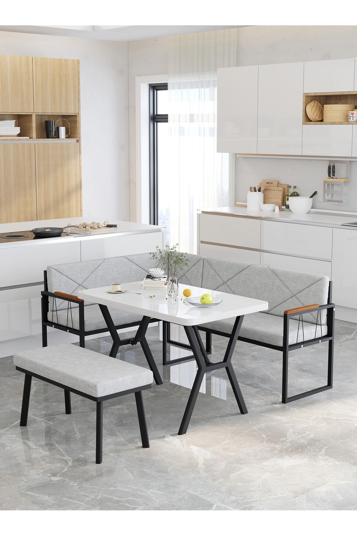 Mygusi Src 70x110cm Beyaz Masalı, Köşe Takımı, Mutfak, Balkon Köşe Takımı, Mutfak Masası Takımı - Açık Gri