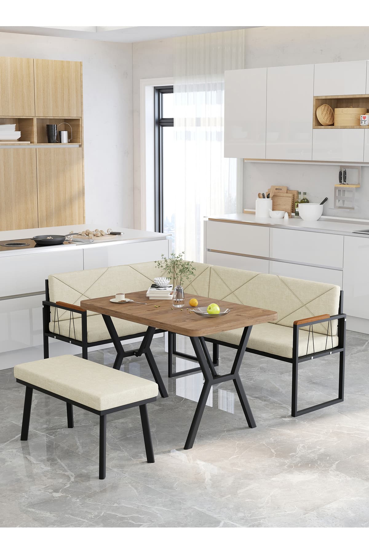 Mygusi Src 70x110 Atlantik Masalı, Köşe Takımı, Mutfak, Balkon Köşe Takımı, Mutfak Masası Takımı - Krem