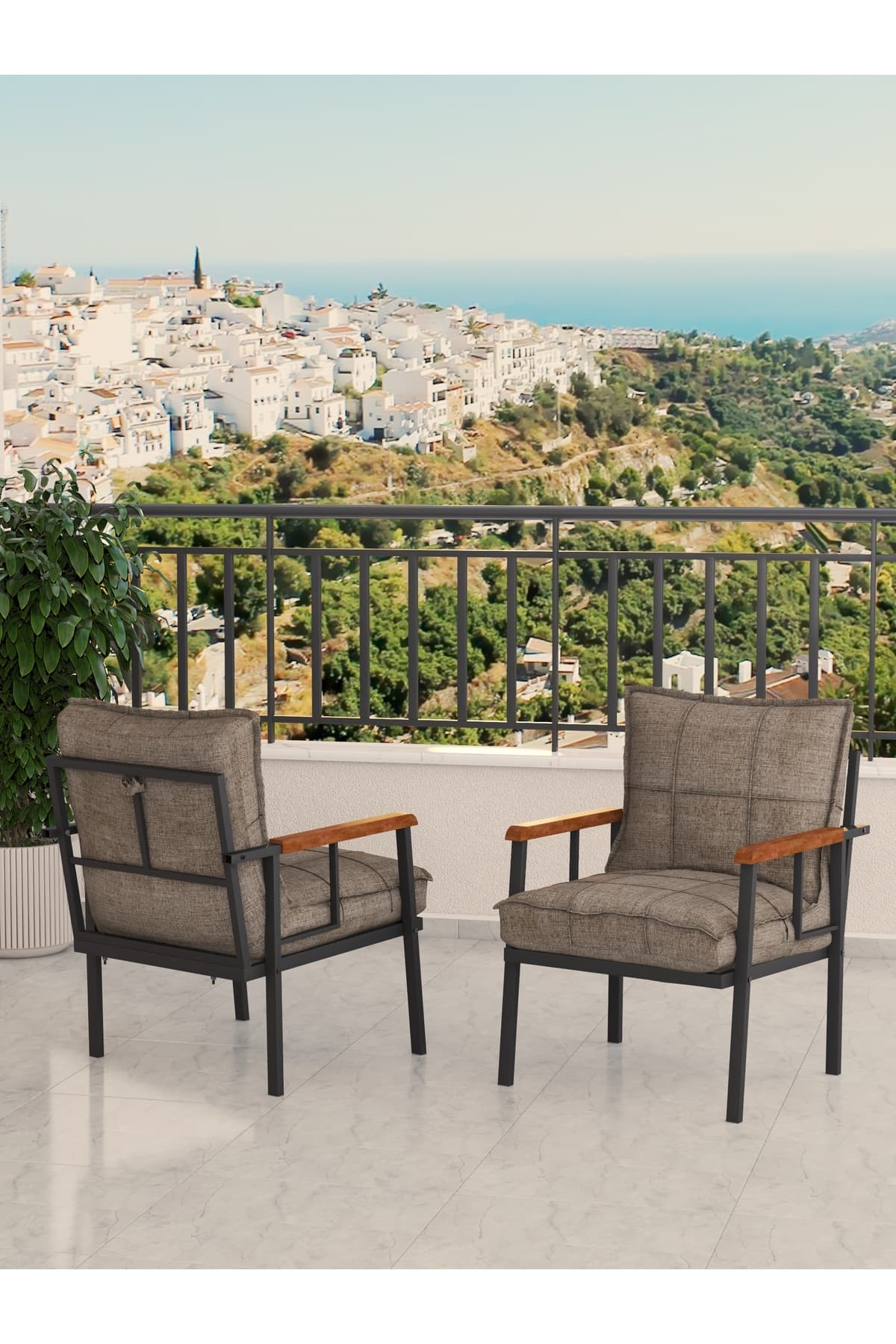 Mygusi Modern Balkon, Bahçe, Cafe, Metal Koltuk, Kanepe Tekli - Cappucino