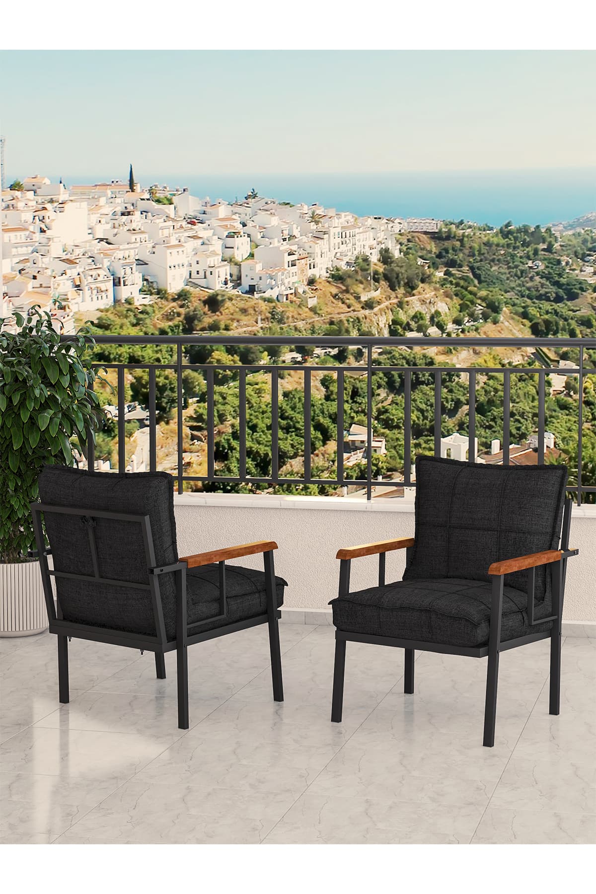 Mygusi Modern Balkon, Bahçe, Cafe, Metal Koltuk, Kanepe Tekli - Siyah