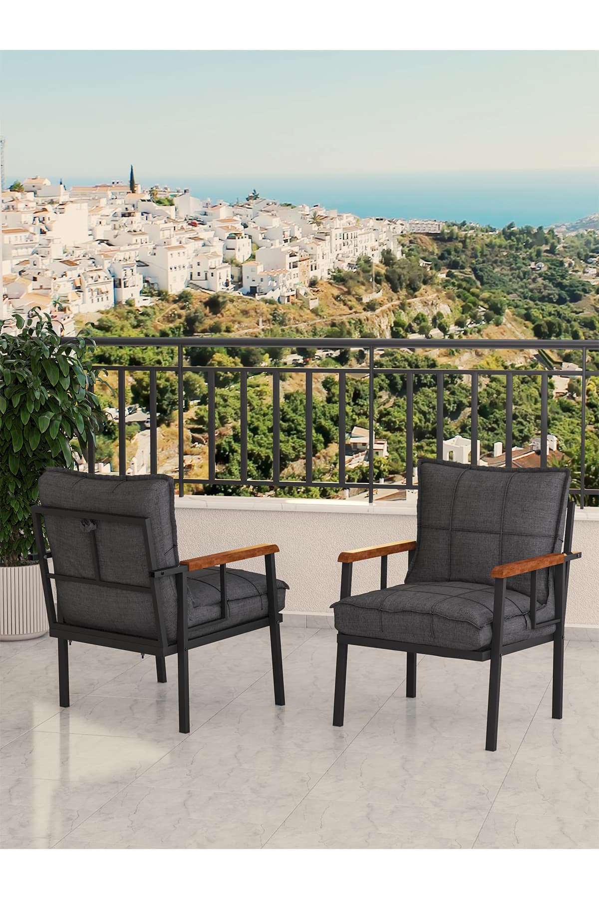 Mygusi Modern Balkon, Bahçe, Cafe, Metal Koltuk, Kanepe Tekli - Koyu Gri