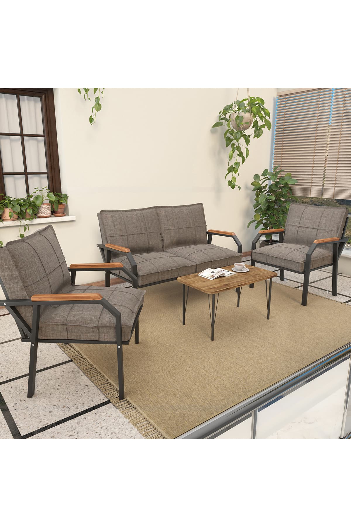 Mygusi Hayal Balkon, Bahçe, Cafe - Metal Kanepe Koltuk Takımı - Sehaplı