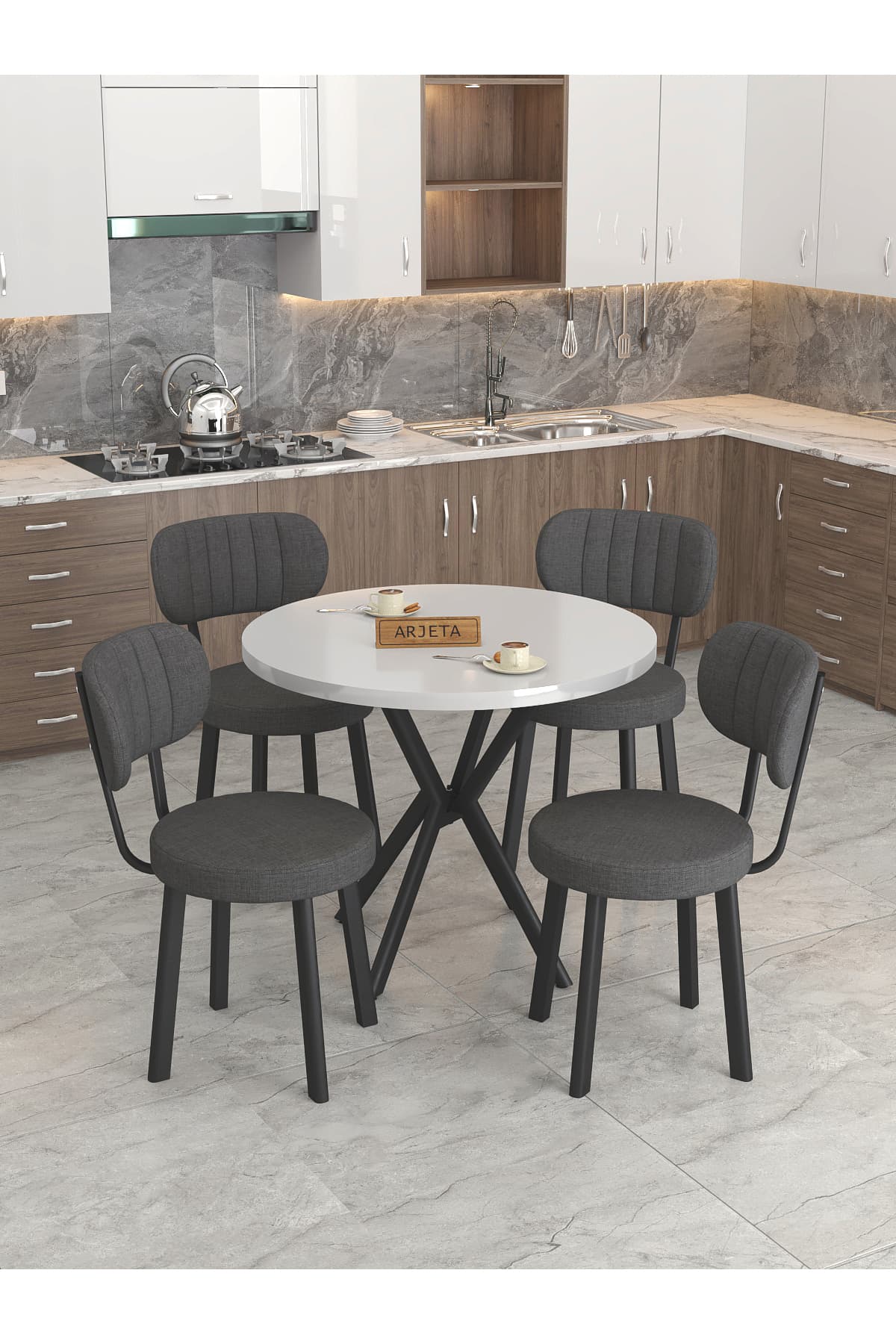 Mygusi Azra 90cm white kitchen table, kitchen table set, dining table, 4 anthracite chair