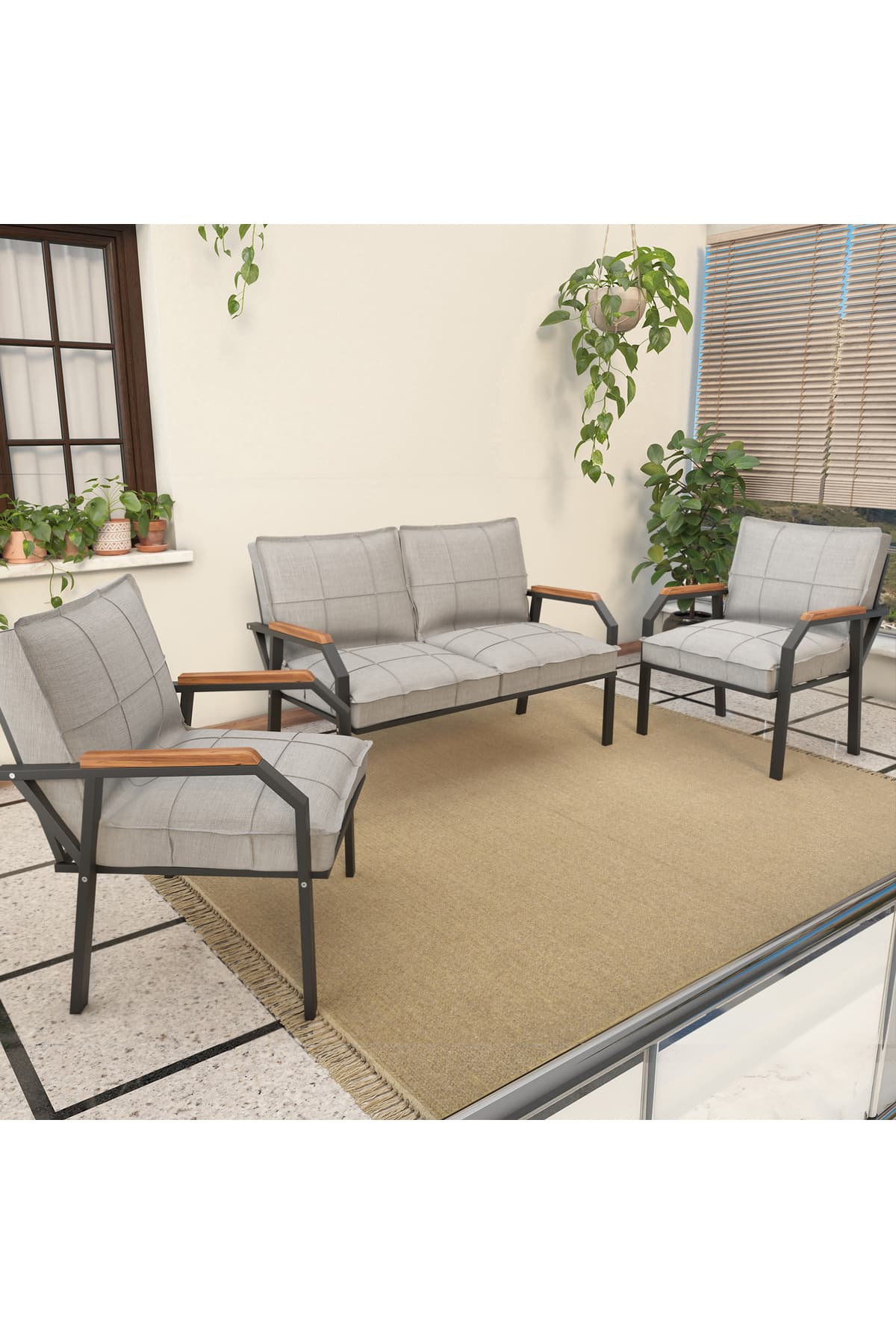 Mygusi Hayal Balkon, Bahçe, Cafe - Metal Kanepe Koltuk Takımı - 2+1+1