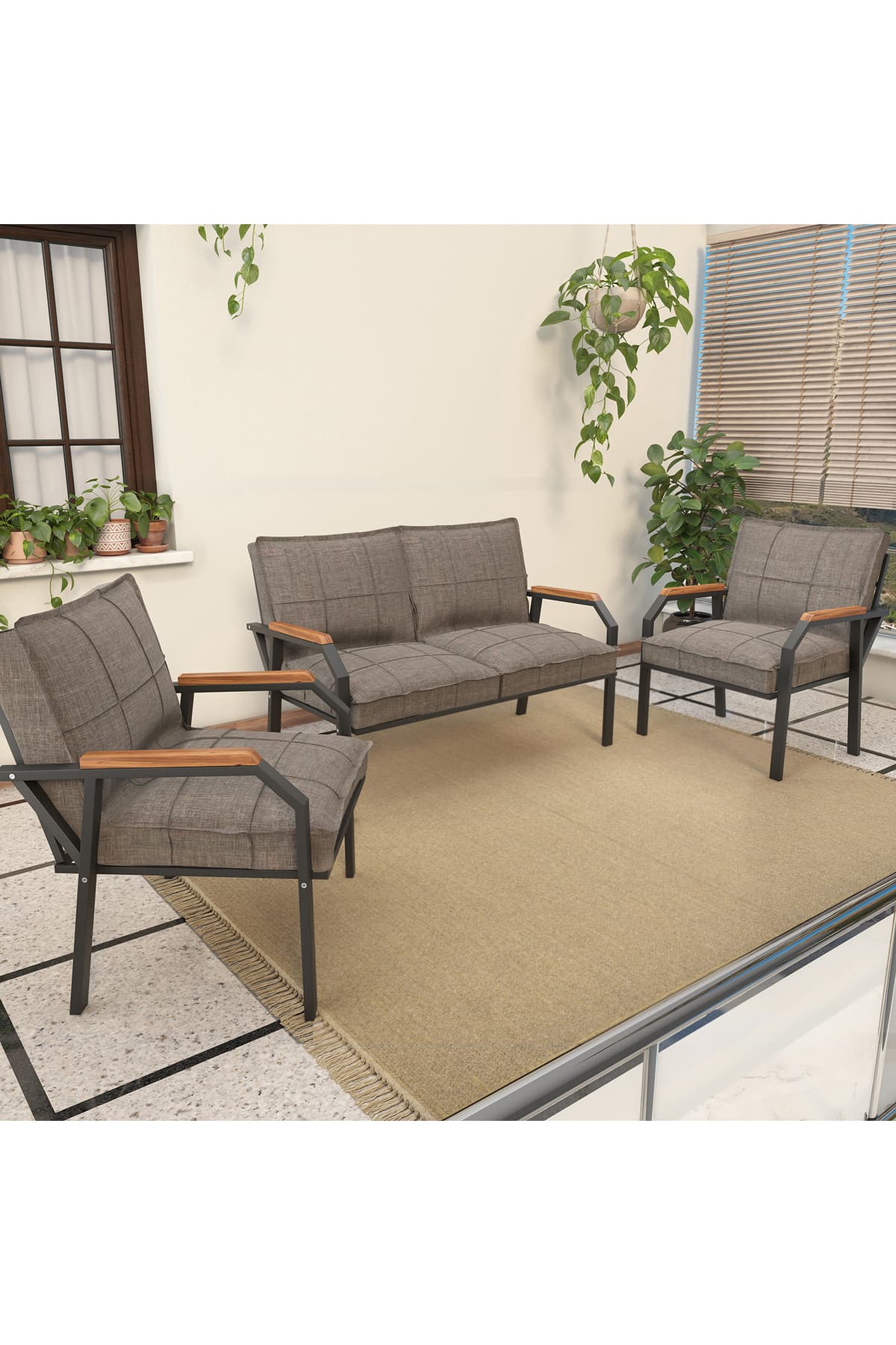 Mygusi Hayal Balkon, Bahçe, Cafe - Metal Kanepe Koltuk Takımı - 2+1+1