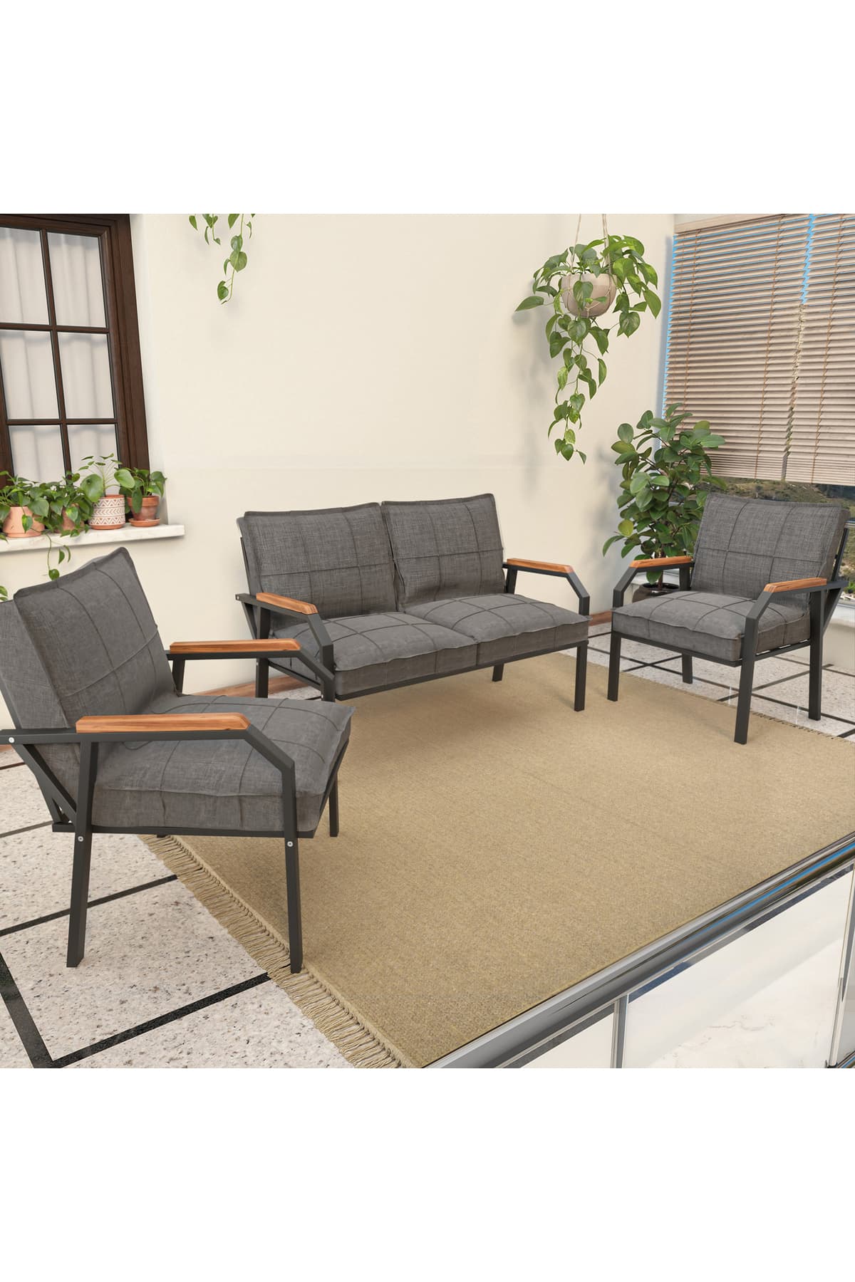 Mygusi Hayal Balkon, Bahçe, Cafe - Metal Kanepe Koltuk Takımı - 2+1+1