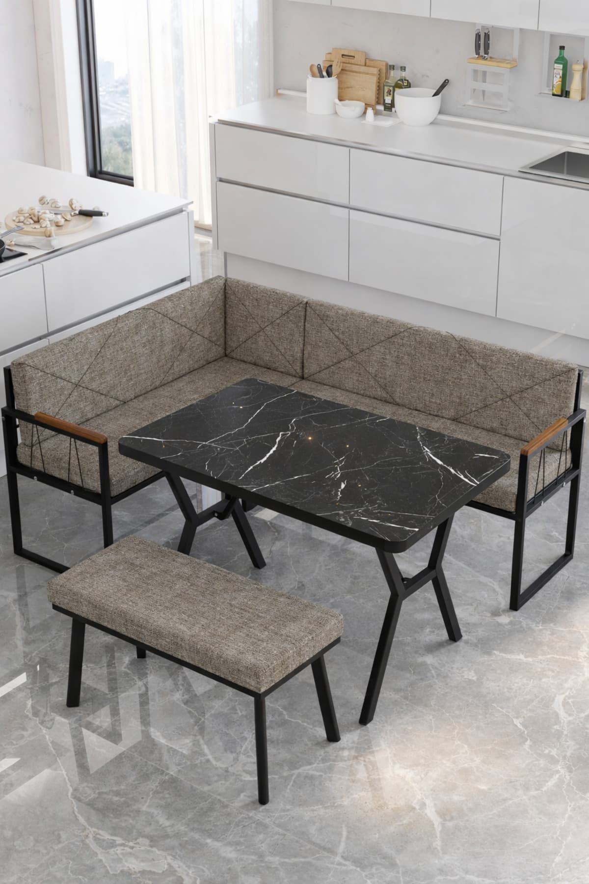 Mygusi Src 70x110 Bendir Masalı, Köşe Takımı, Mutfak, Balkon Köşe Takımı, Mutfak Masası Takımı - Cappucino