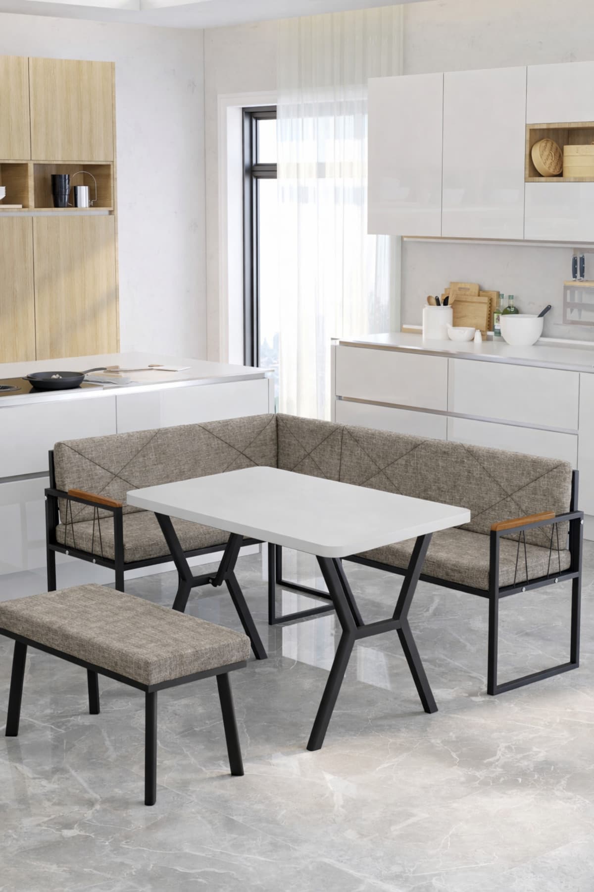 Mygusi Src 70x110cm Beyaz Masalı, Köşe Takımı, Mutfak, Balkon Köşe Takımı, Mutfak Masası Takımı - Cappucino