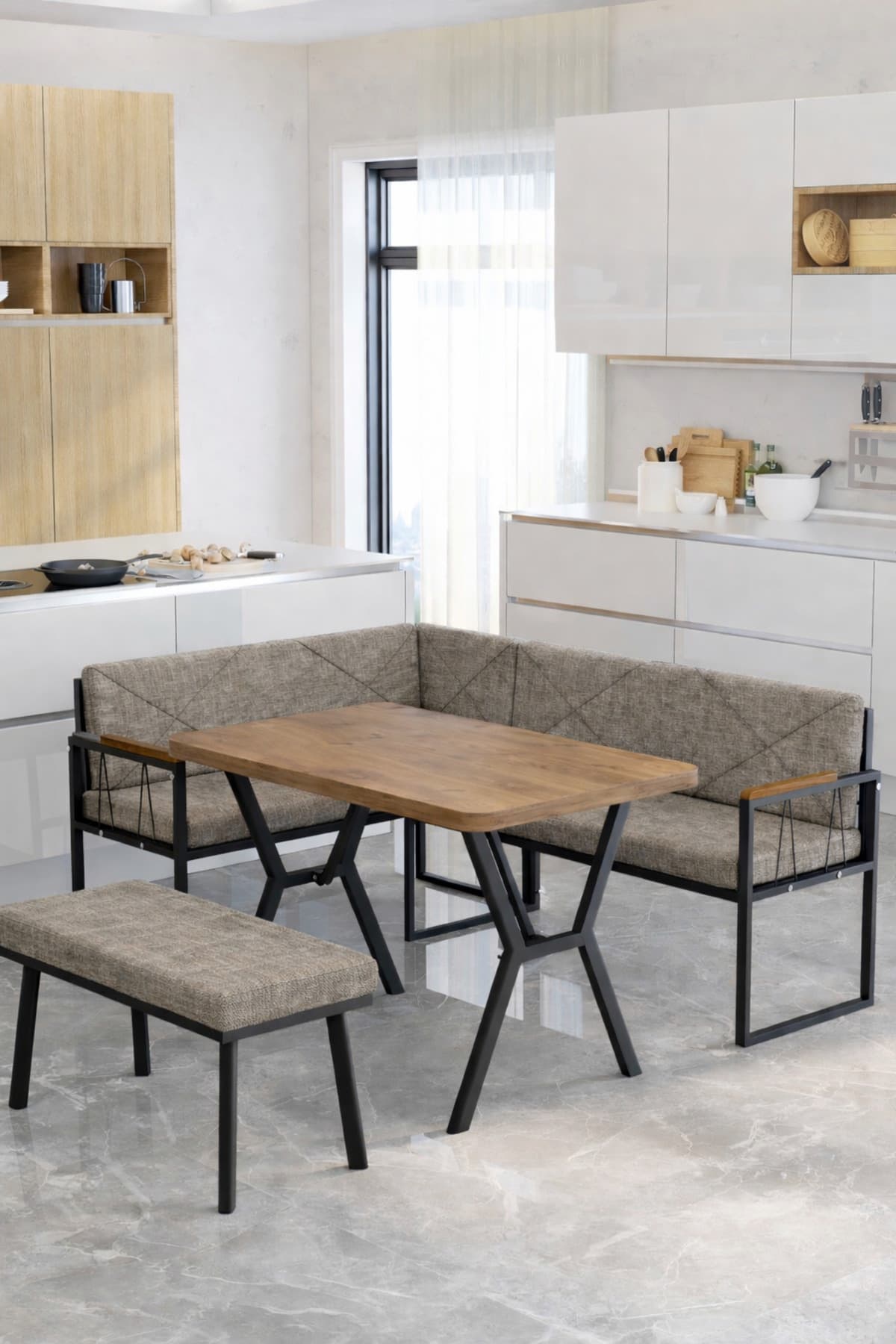 Mygusi Src 70x110 Atlantik Masalı Köşe Takımı Mutfak Balkon Köşe Takımı, Mutfak Masası Takımı - Cappucino