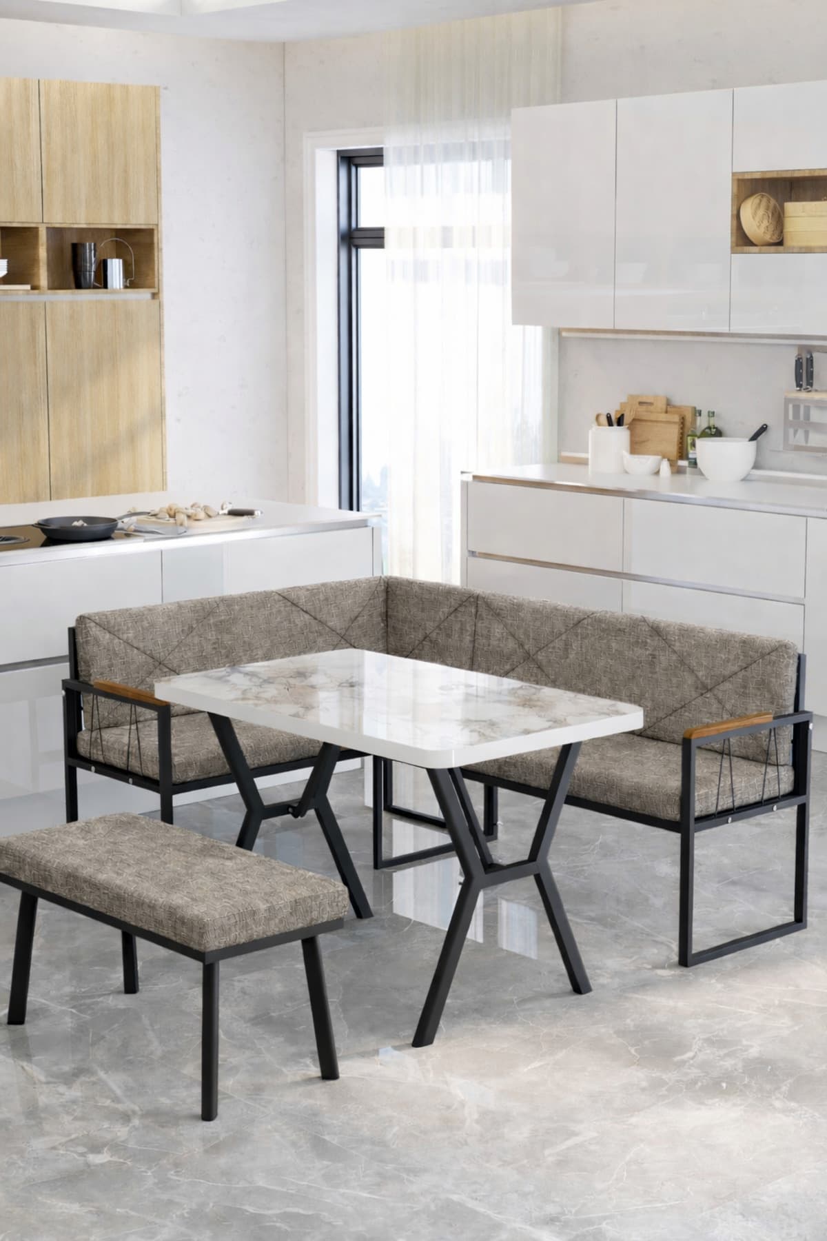 Mygusi Src 70x110cm Efes Masalı, Köşe Takımı, Mutfak, Balkon Köşe Takımı, Mutfak Masası Takımı - Cappucino