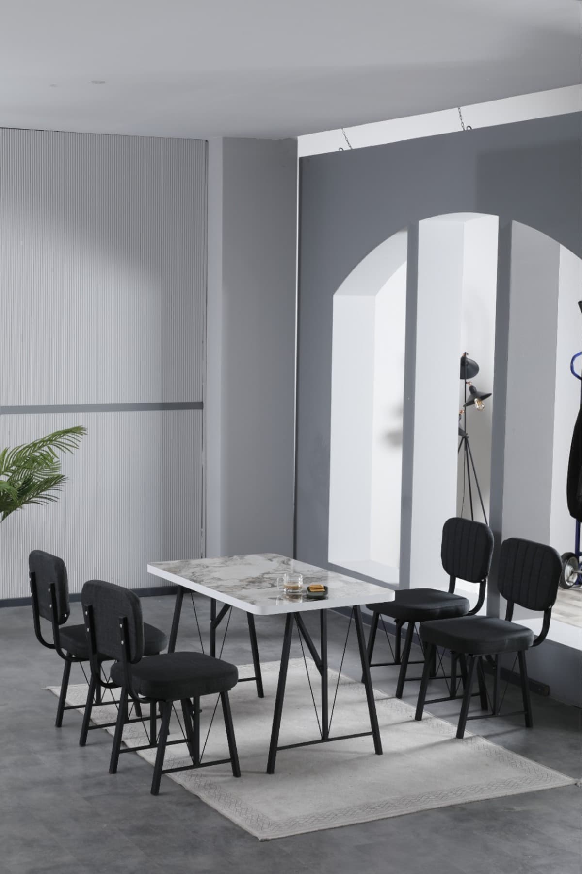 Mygusi Hayat 70x110cm Sabit Efes Mutfak Masası, Mutfak Masası Takımı, Yemek Masası, 4 Antrasit Sandalye