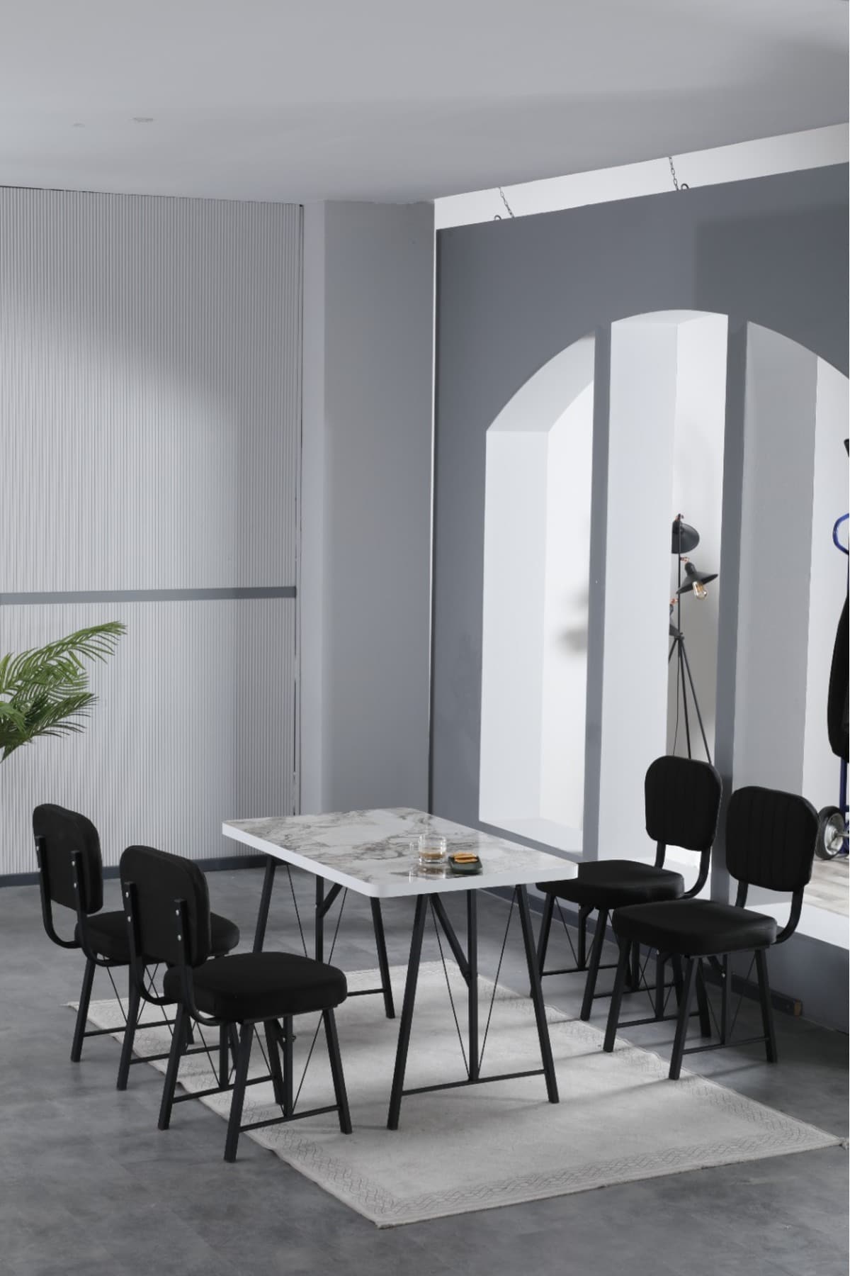 Mygusi Hayat 70x110cm Sabit Efes Mutfak Masası, Mutfak Masası Takımı, Yemek Masası, 4 Siyah Sandalye