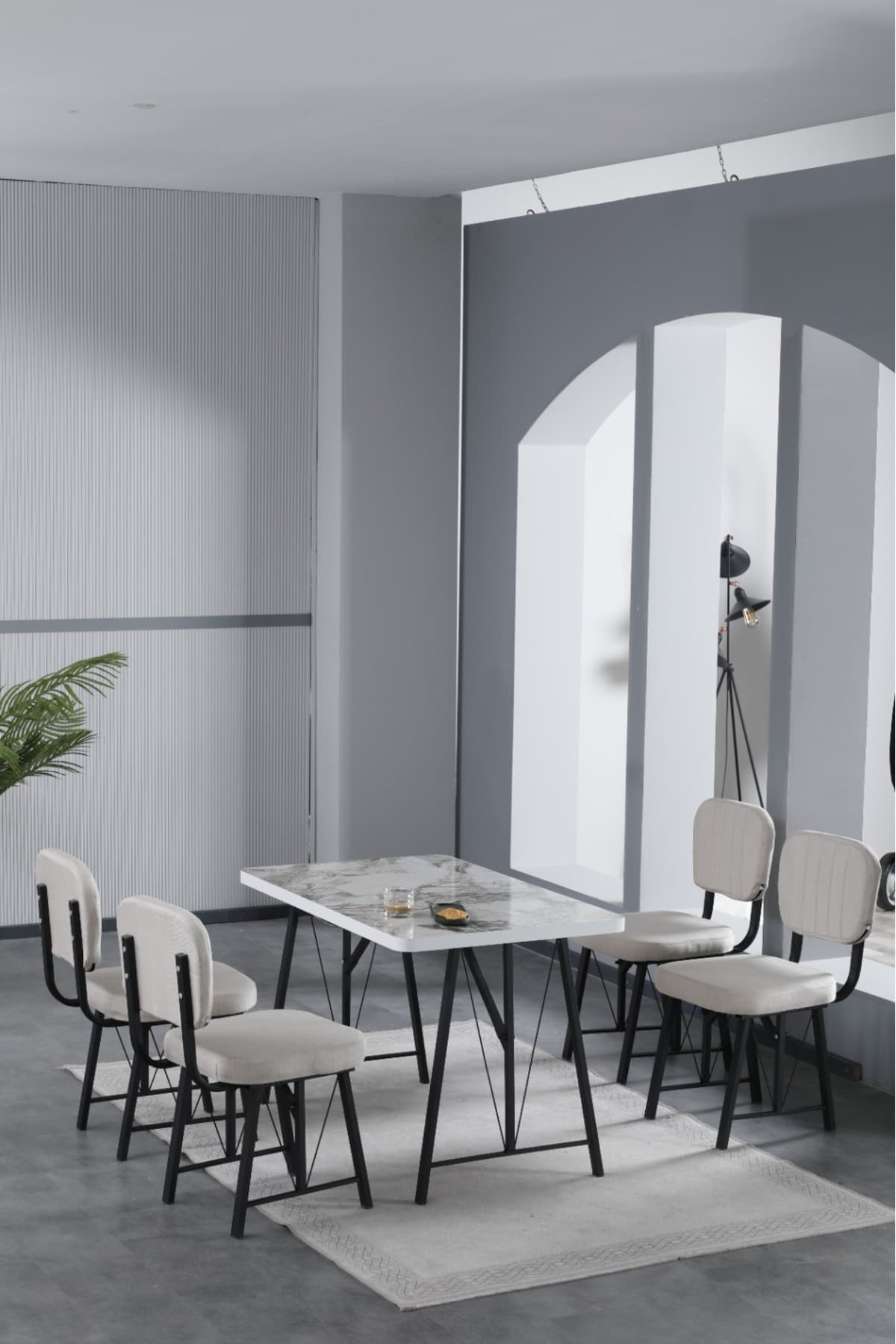 Mygusi Hayat 70x110cm Sabit Efes Mutfak Masası, Mutfak Masası Takımı, Yemek Masası, 4 Krem Sandalye