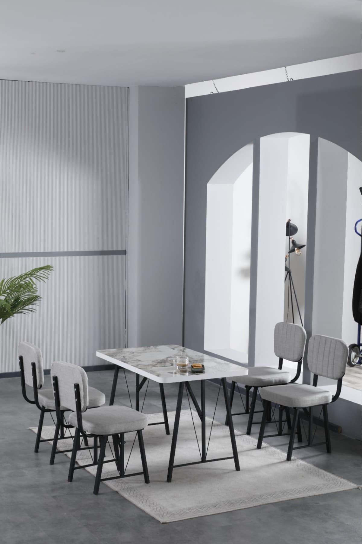 Mygusi Hayat 70x110cm Sabit Efes Mutfak Masası, Mutfak Masası Takımı, Yemek Masası, 4 Açık Gri Sandalye