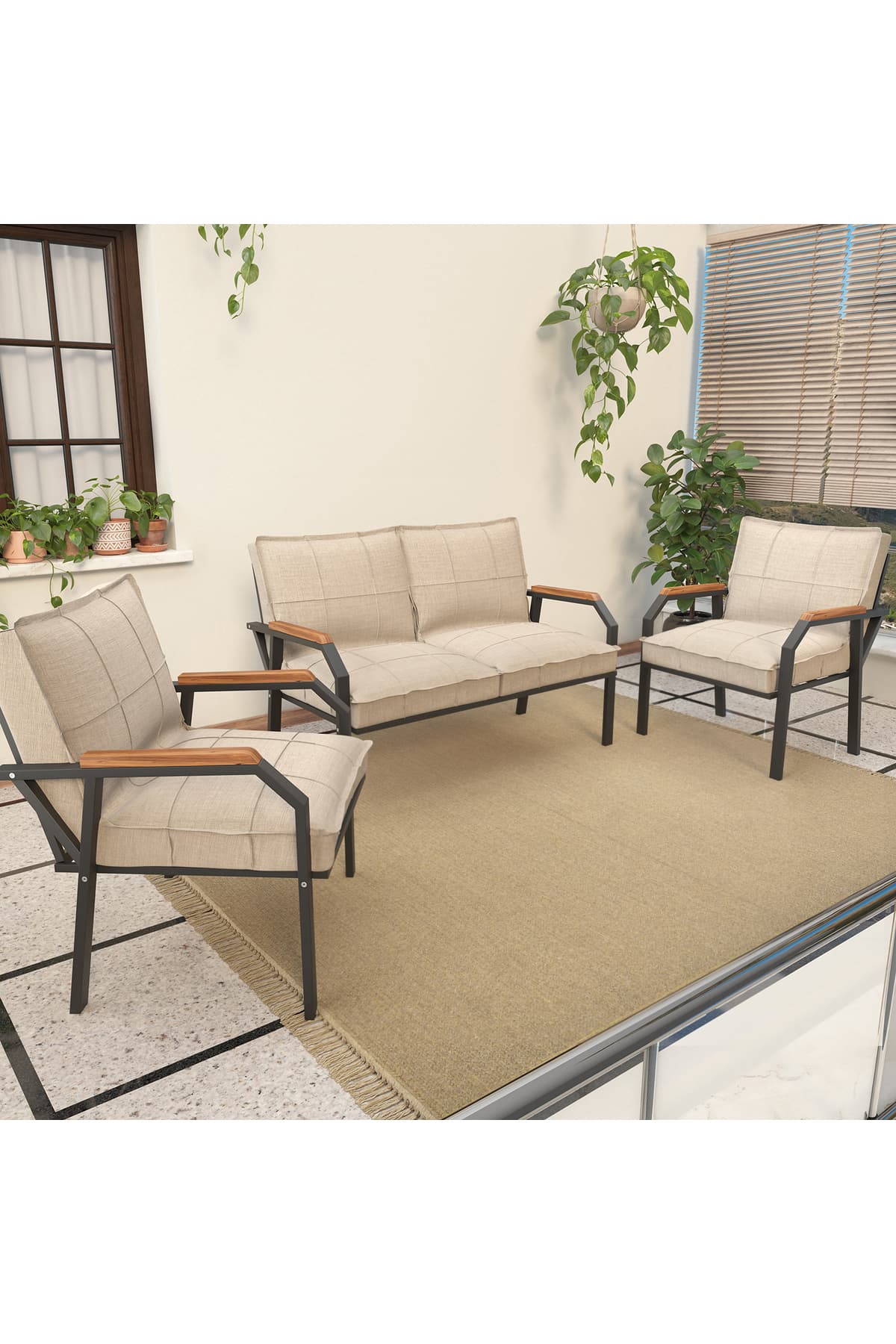 Mygusi Hayal Balkon, Bahçe, Cafe - Metal Kanepe Koltuk Takımı - 2+1+1